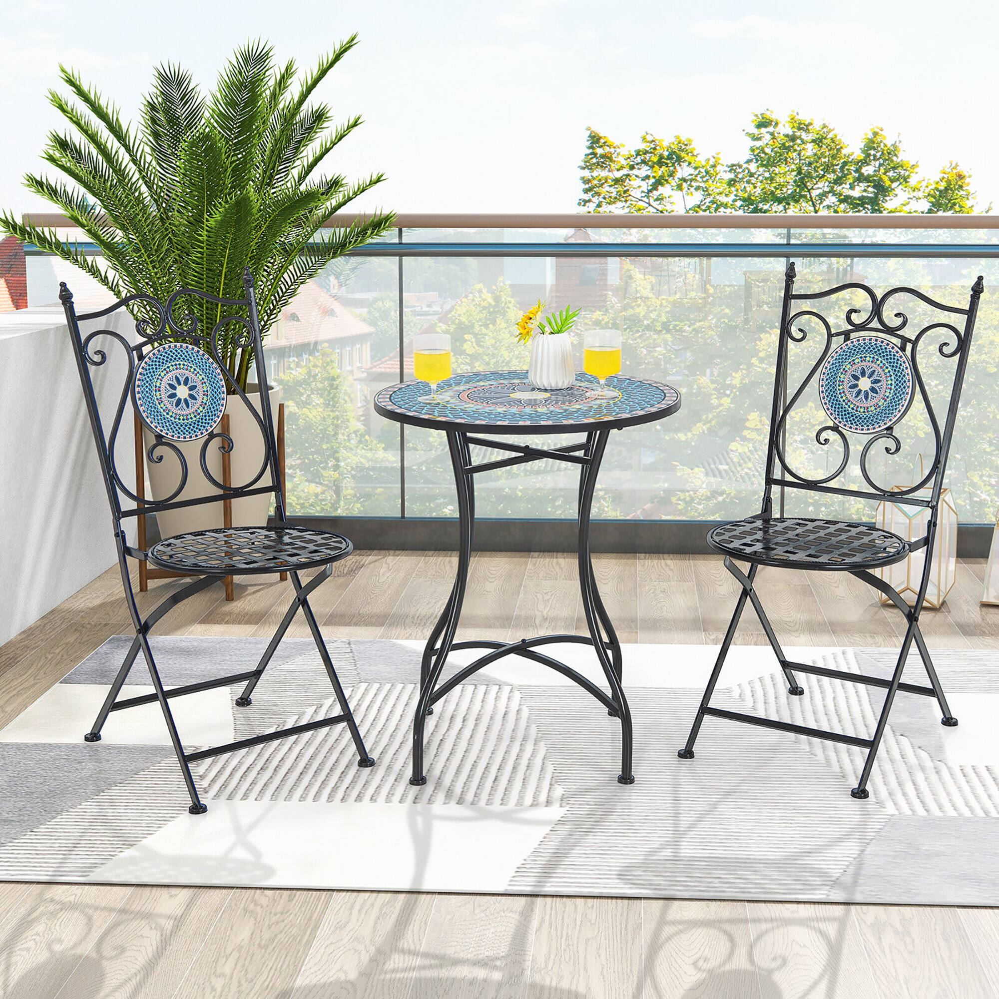 Alt View 3. Gymax - Gymax 24 Inch Bistro Table Mosaic Round Table w/ Ceramic Tile Tabletop Heavy-Duty Metal Structure - As Picture Shows.