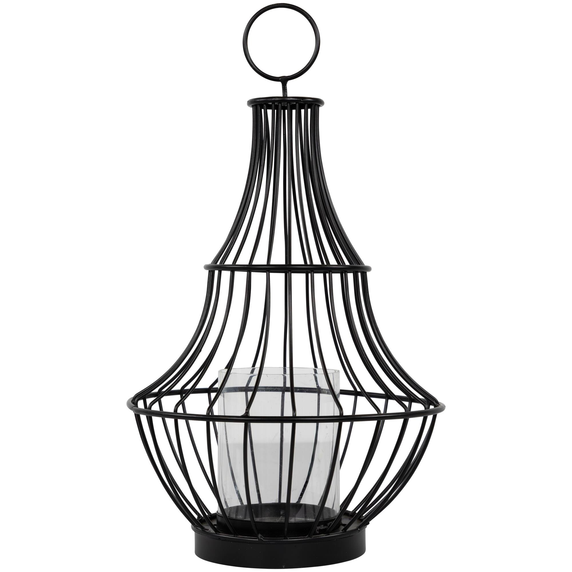 Front. Northlight - Metal Cage Hurricane Pillar Candle Holder - 14" - Black - Black.