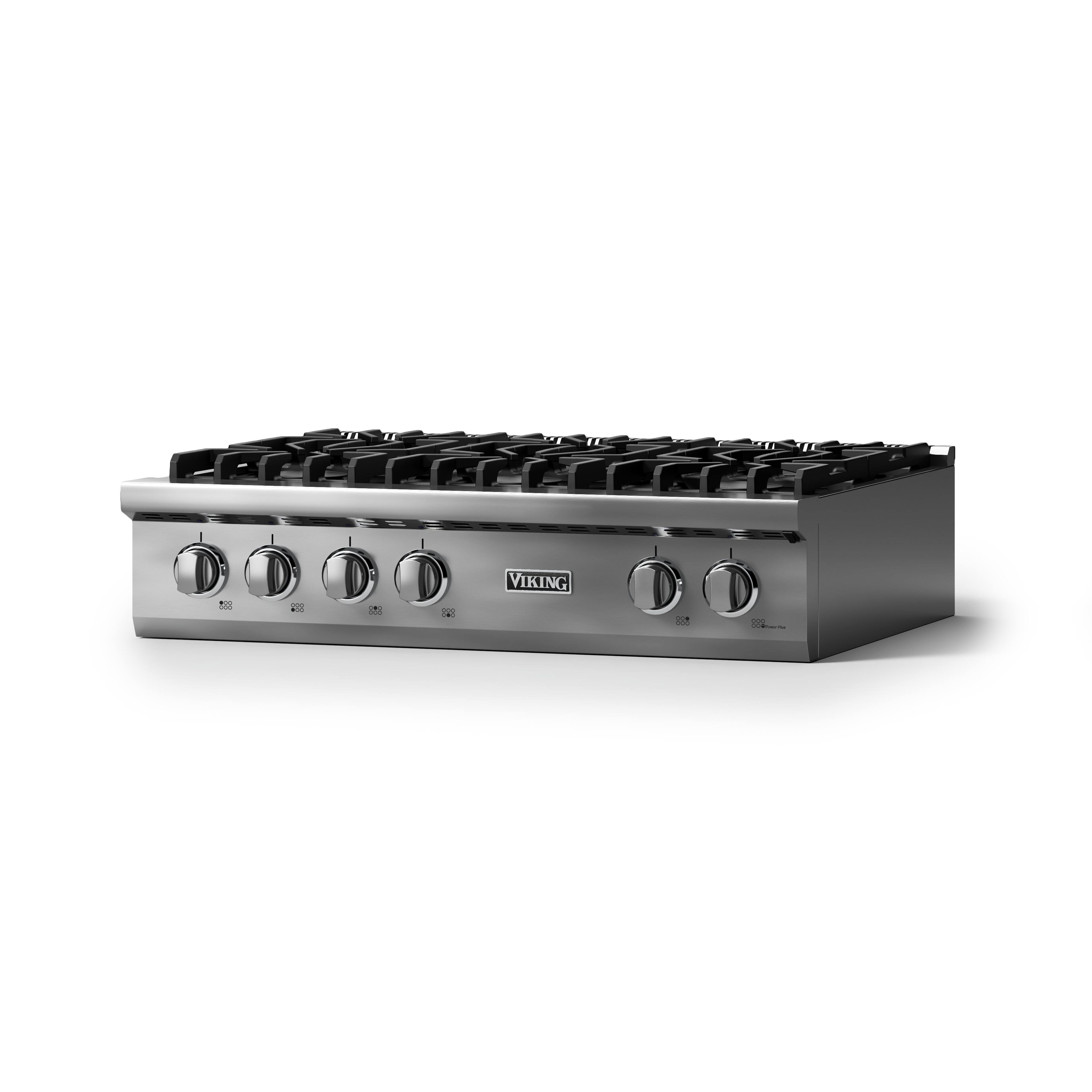 Angle. Viking - 36"W. Pro5S 6 Burner Built-in Gas Sealed Burner Rangetop-Stainless Steel - Stainless Steel.