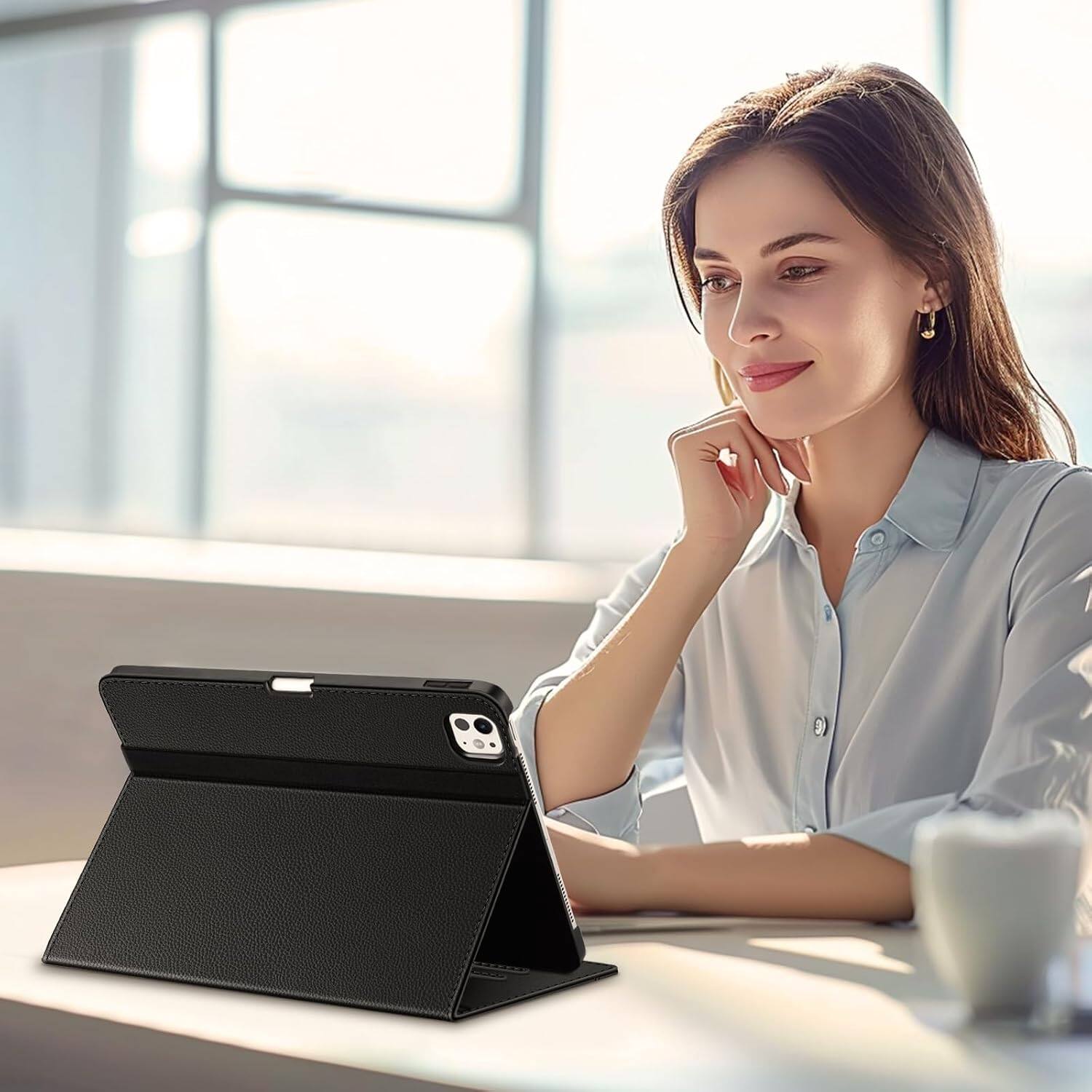 Alt View 3. Fintie - Folio Case for iPad Pro 11-inch (M5) 2025 / (M4) 2024 Magnetic Multi-Angle Viewing Smart Stand Cover w/ Pocket - Black.