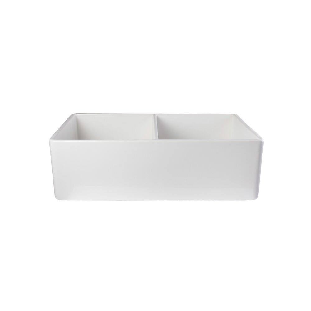 Alt View 3. Alfi - ALFI brand White 32 Smooth Apron Double Bowl Fireclay Farmhouse Kitchen Sink - White.