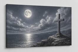 FC Design - Large Canvas 24x36" Frameless Silver Color Moon Faith Cross Art Painting Home Wall Décor - MultiColor