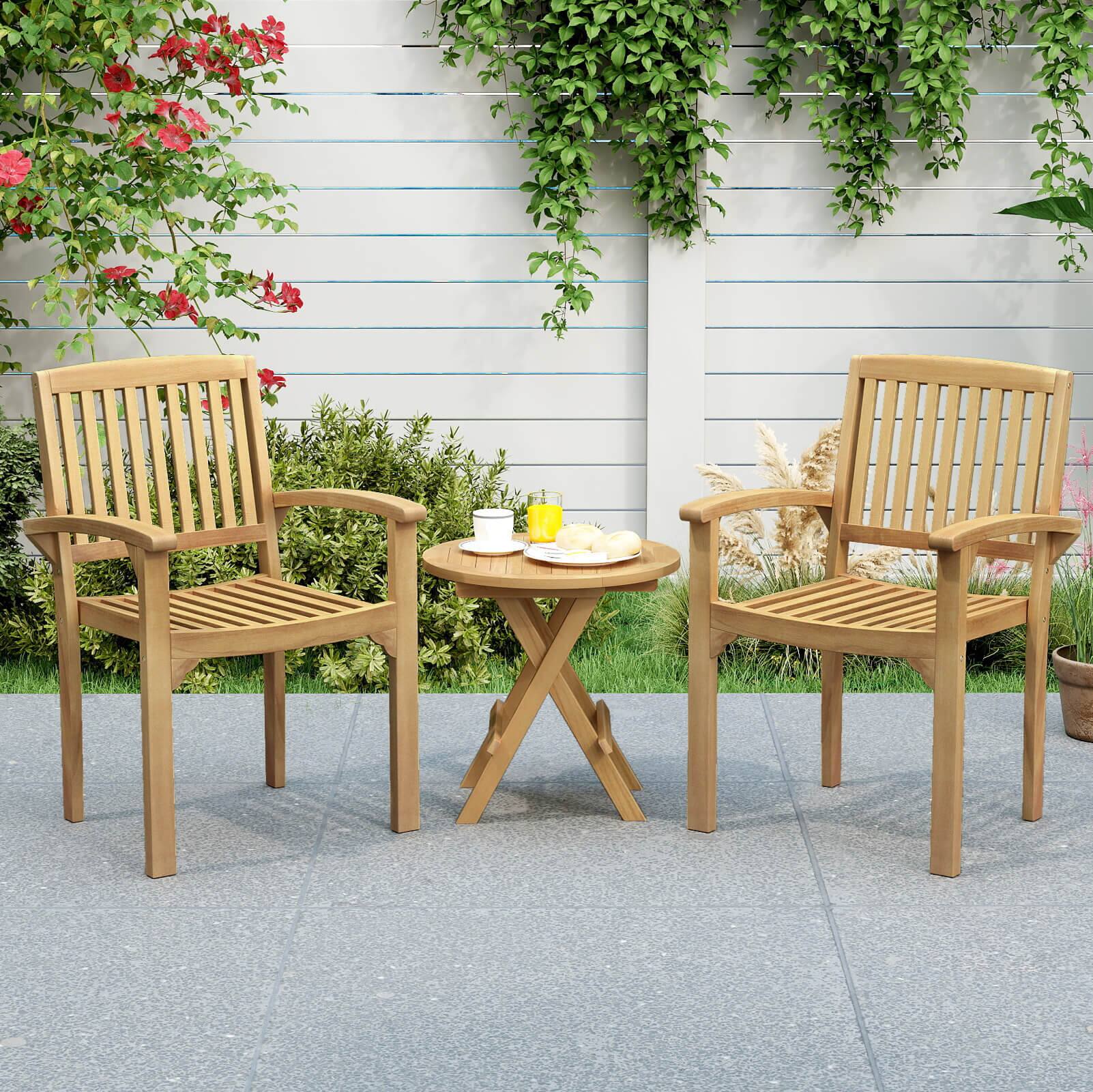 Alt View 4. Costway - Costway 1 PCS Outdoor Patio Chair Teak Wood Armchair with Slatted Seat & Curved Seat - Natural.
