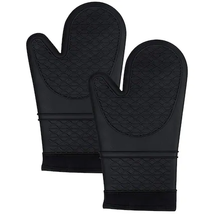 Front. MOVSSOU - Silicone Oven Mitts Heat Resistant Non-Slip Black - black.