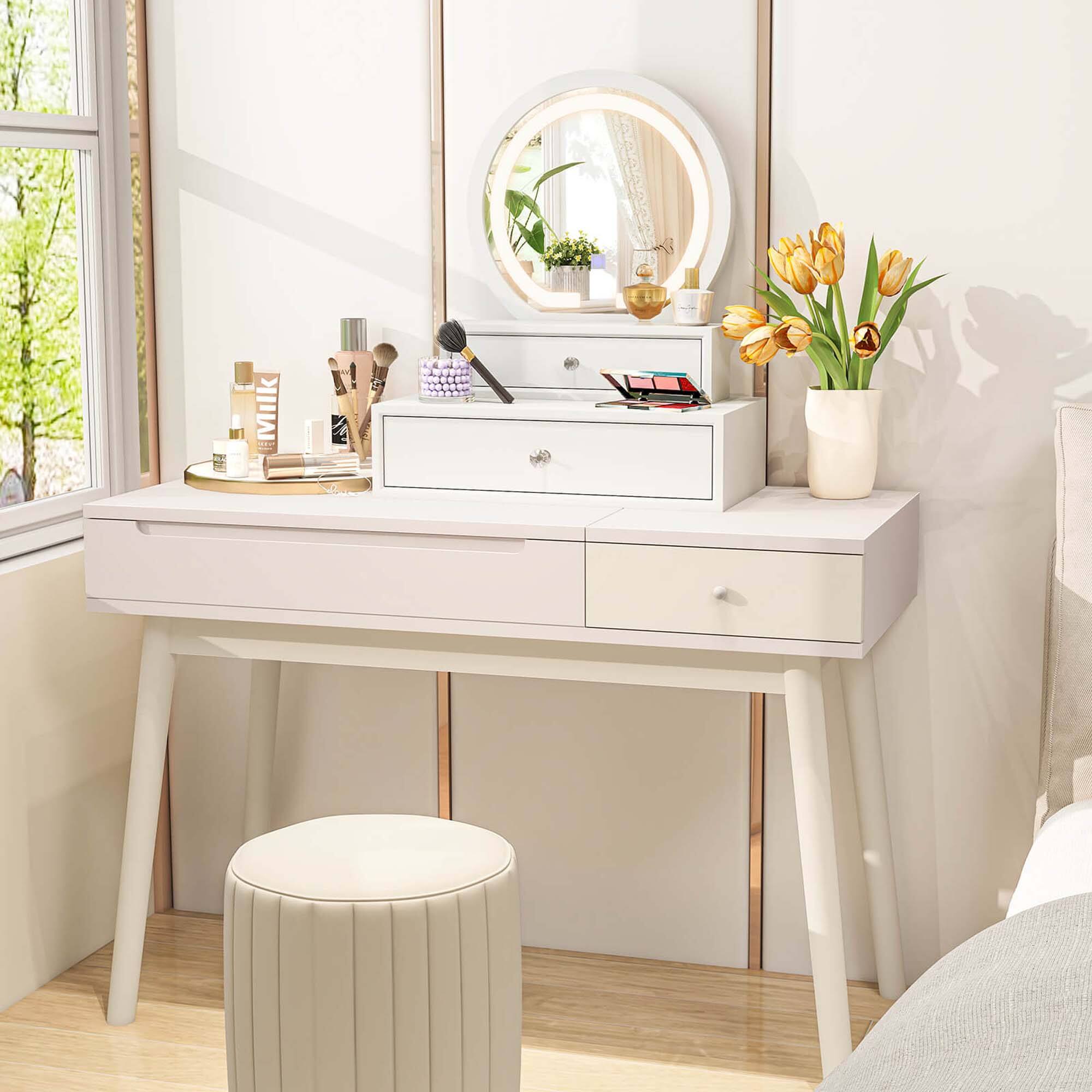 Alt View 1. Costway - Costway Vanity Mirror with 2 Slide-out Drawers 3 Lighting Modes & Adjustable Brightness - White.