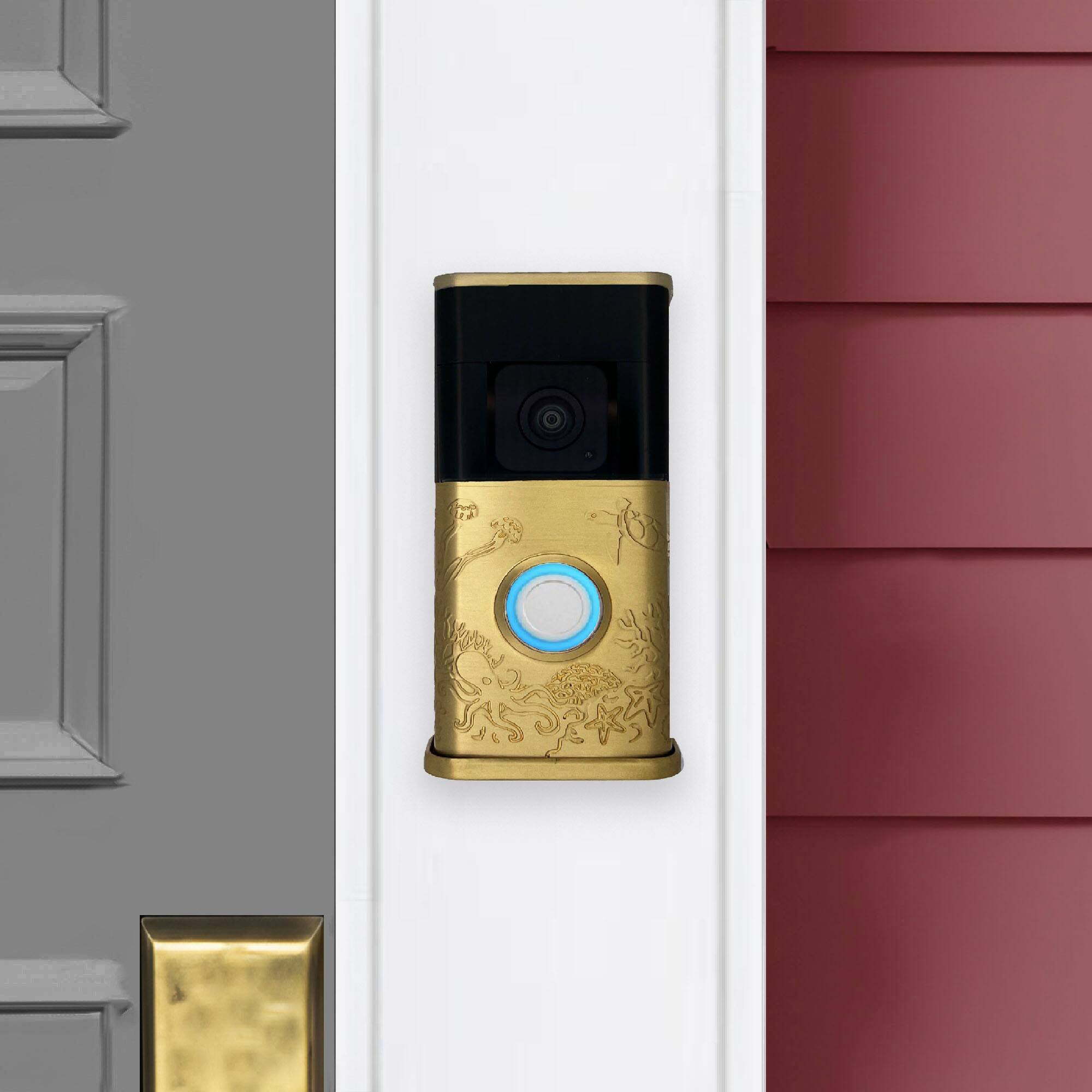 Alt View 3. Michael Healy - Coastal Video Doorbell Cover (Ring 3, 3 Plus, 4, Battery Plus and Battery Pro) - Satin Brass.