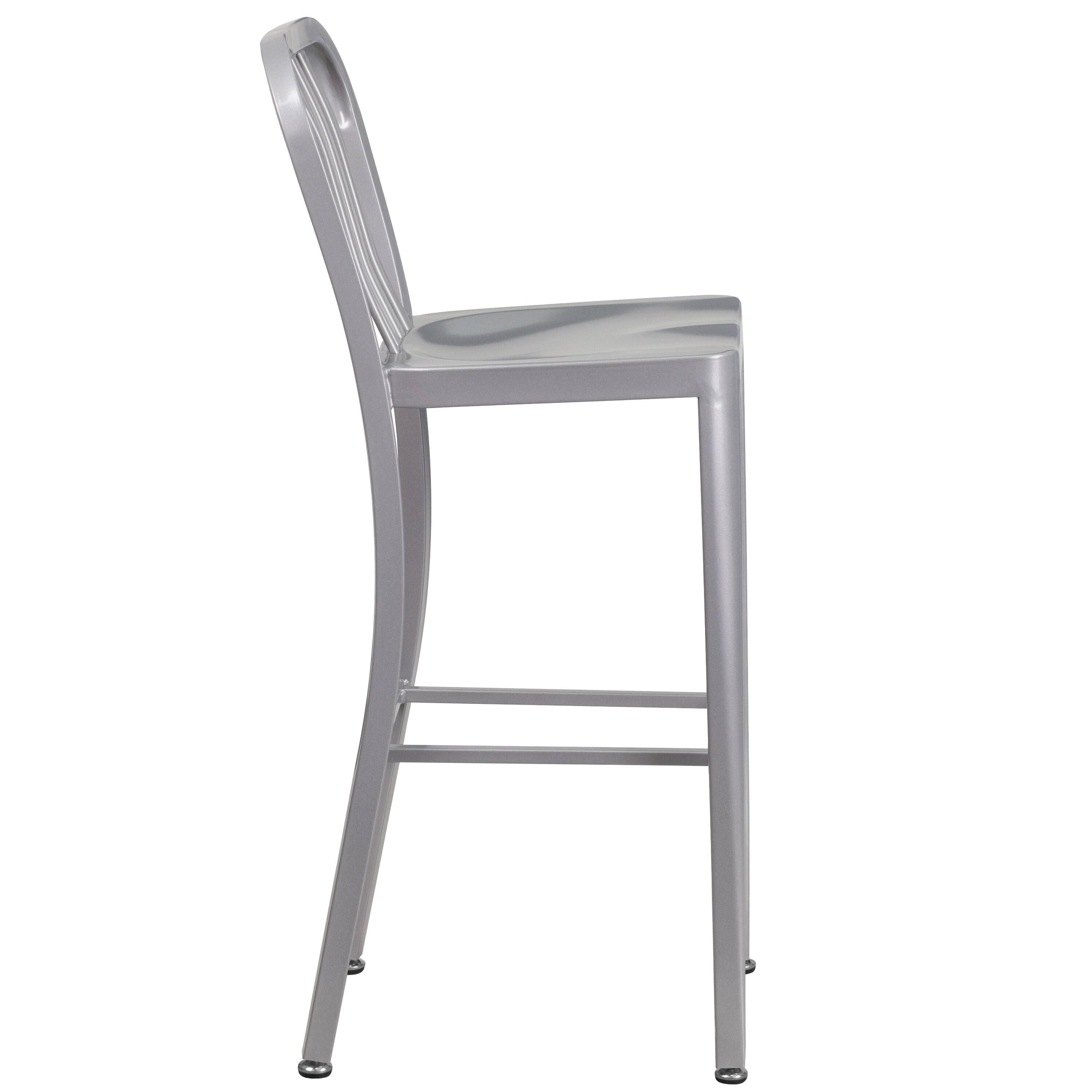 Alt View 6. Emma + Oliver - Commercial Grade 30"H Colorful Metal Indoor-Outdoor Vertical Slat Back Barstool - Silver.