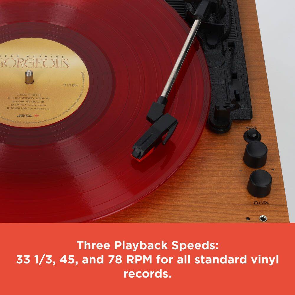 GOOD MORNING GORGEOUS

7. GAGG INTERLEDE
A GOOD MORNING GORGEOUS
COME ON TOP - INE - O ECNS
M.N. TD MODE
O/VOL

Three Playback Speeds: 33 1/3, 45, and 78 RPM for all standard vinyl records.