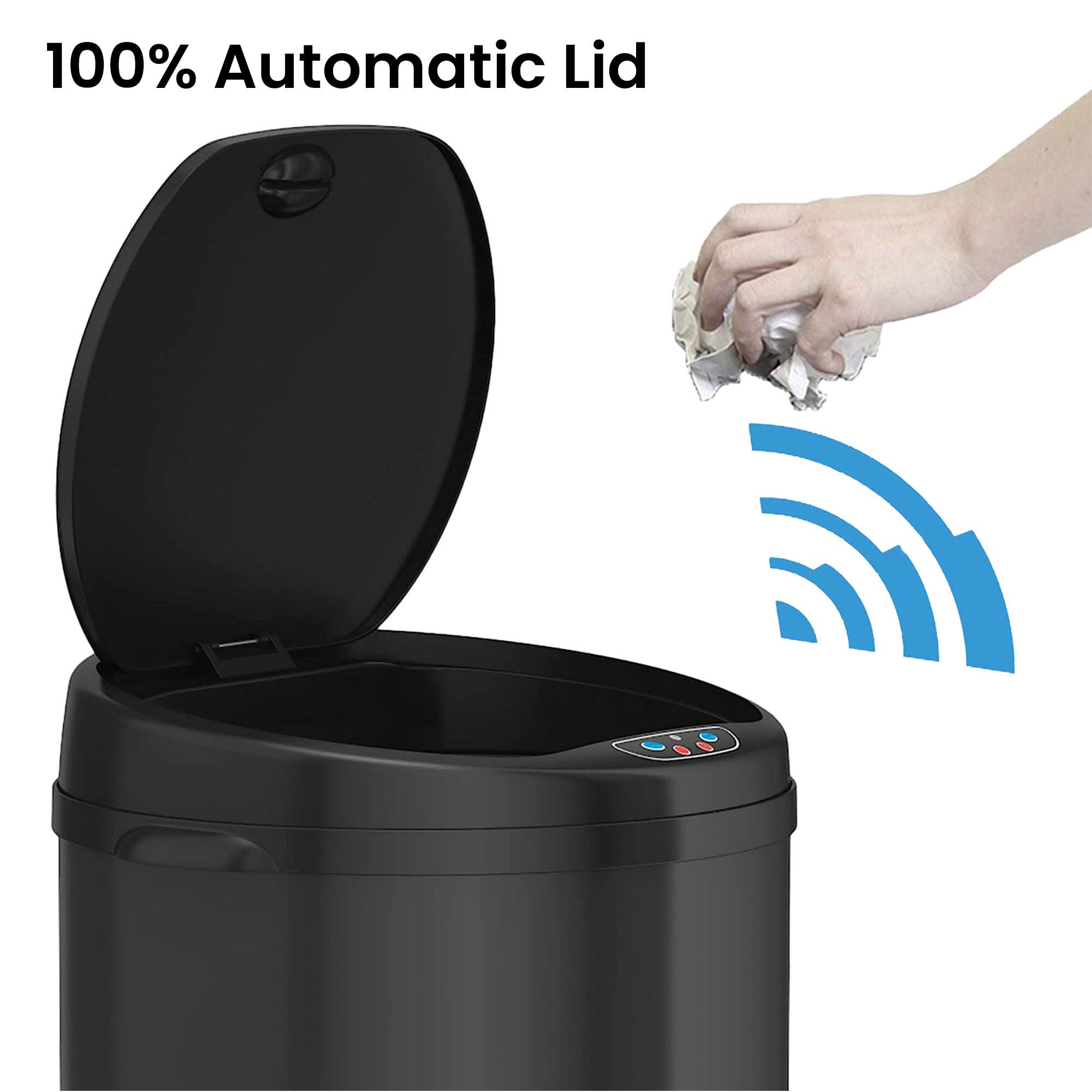Left. iTouchless - 13-Gal. Round Deodorizer Sensor Trash Can - Matte Black.