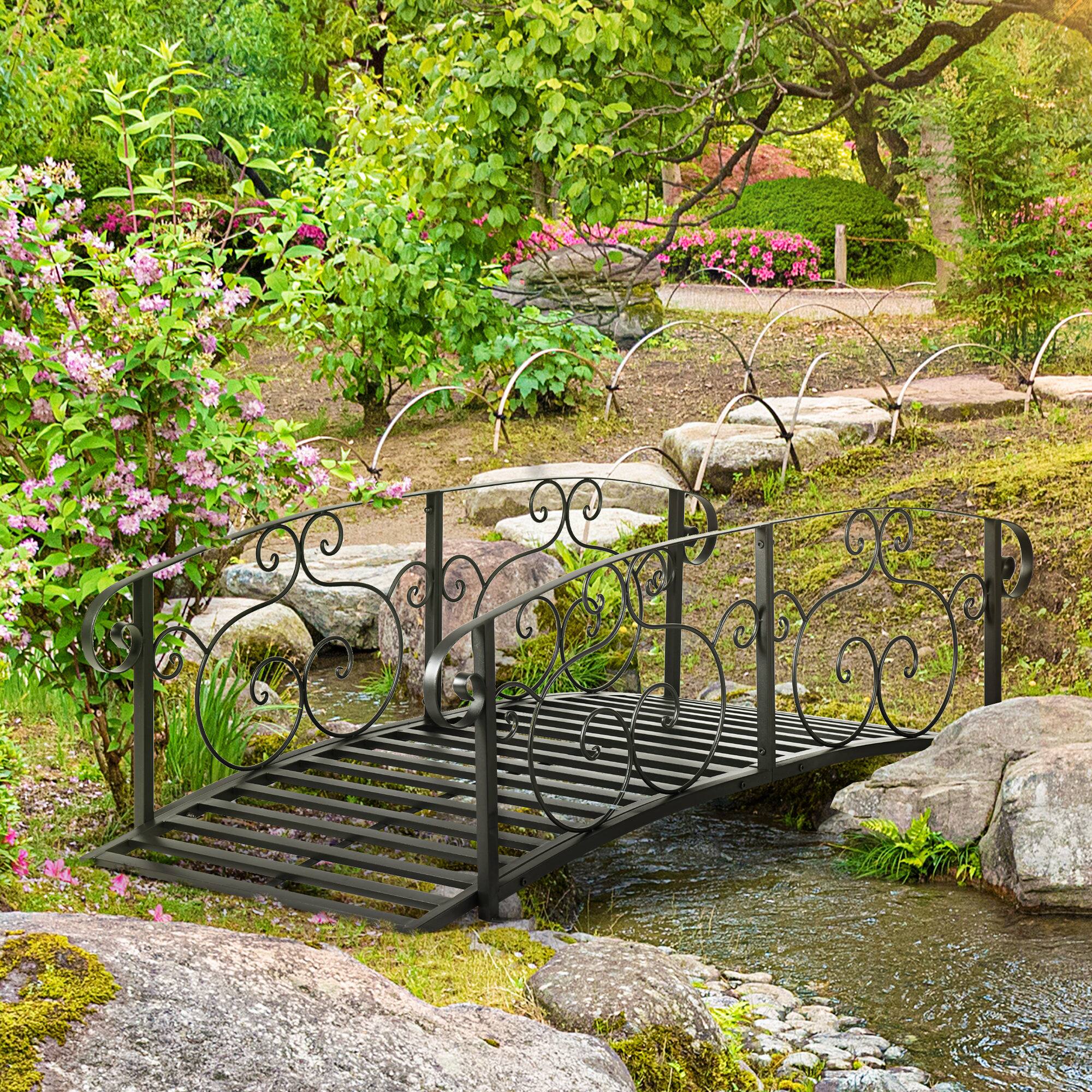 Alt View 1. Outsunny - Metal Arch Backyard Garden Bridge, Safety Siderails, Arc Footbridge for Backyard Creek - Black.