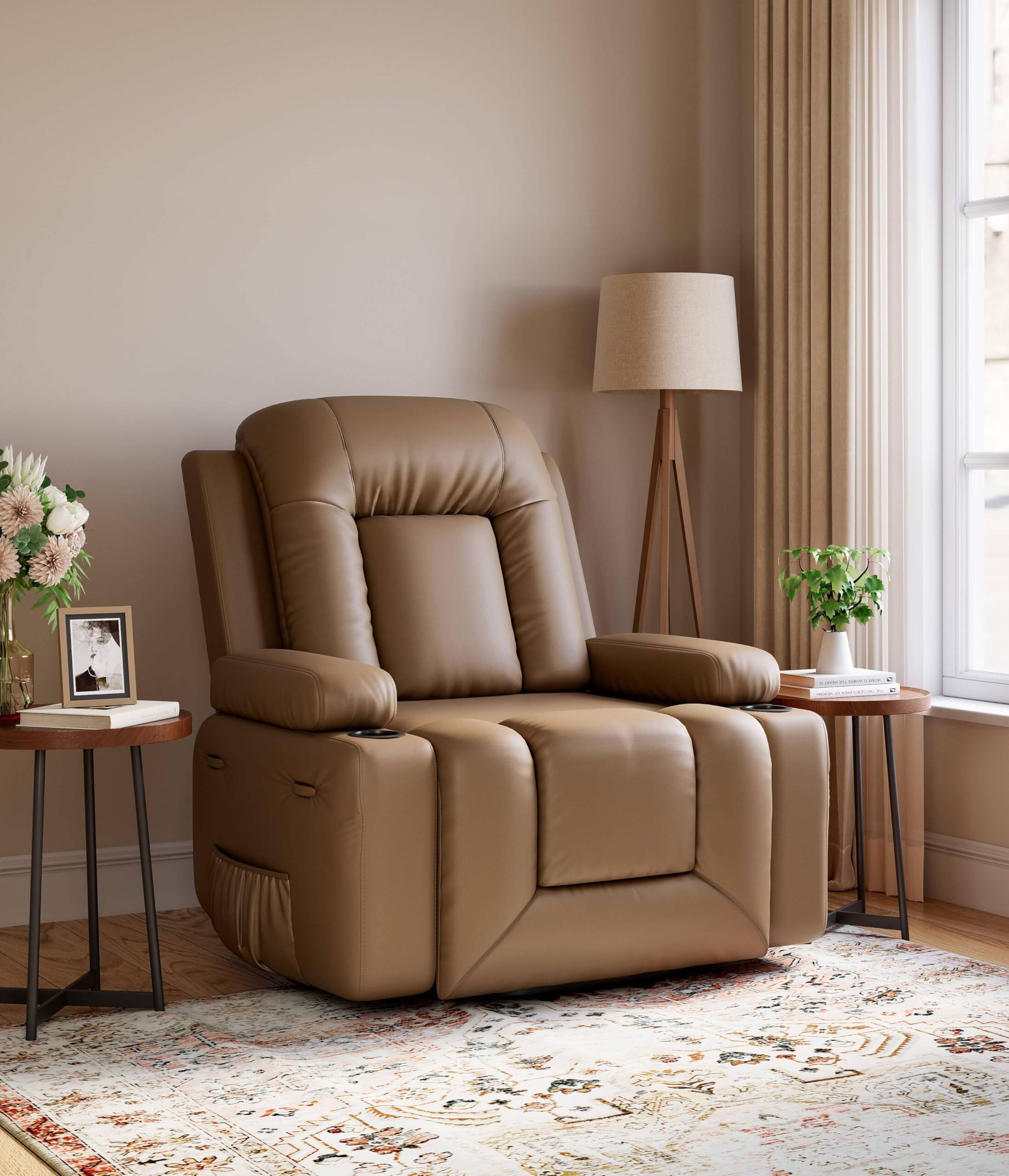 Alt View 1. Jojoka - 37.4" Wide Electric Power Lift Recliner with Heat and Massage,  PU Leather Lift Chair for Elderly - Khaki.