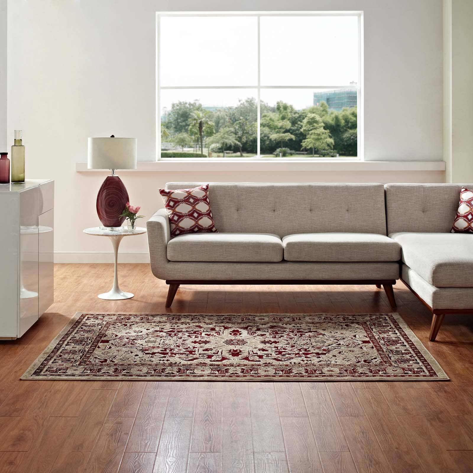 Left. Modway - Grania Ornate Vintage Floral Turkish Area Rug - Burgundy and Tan.