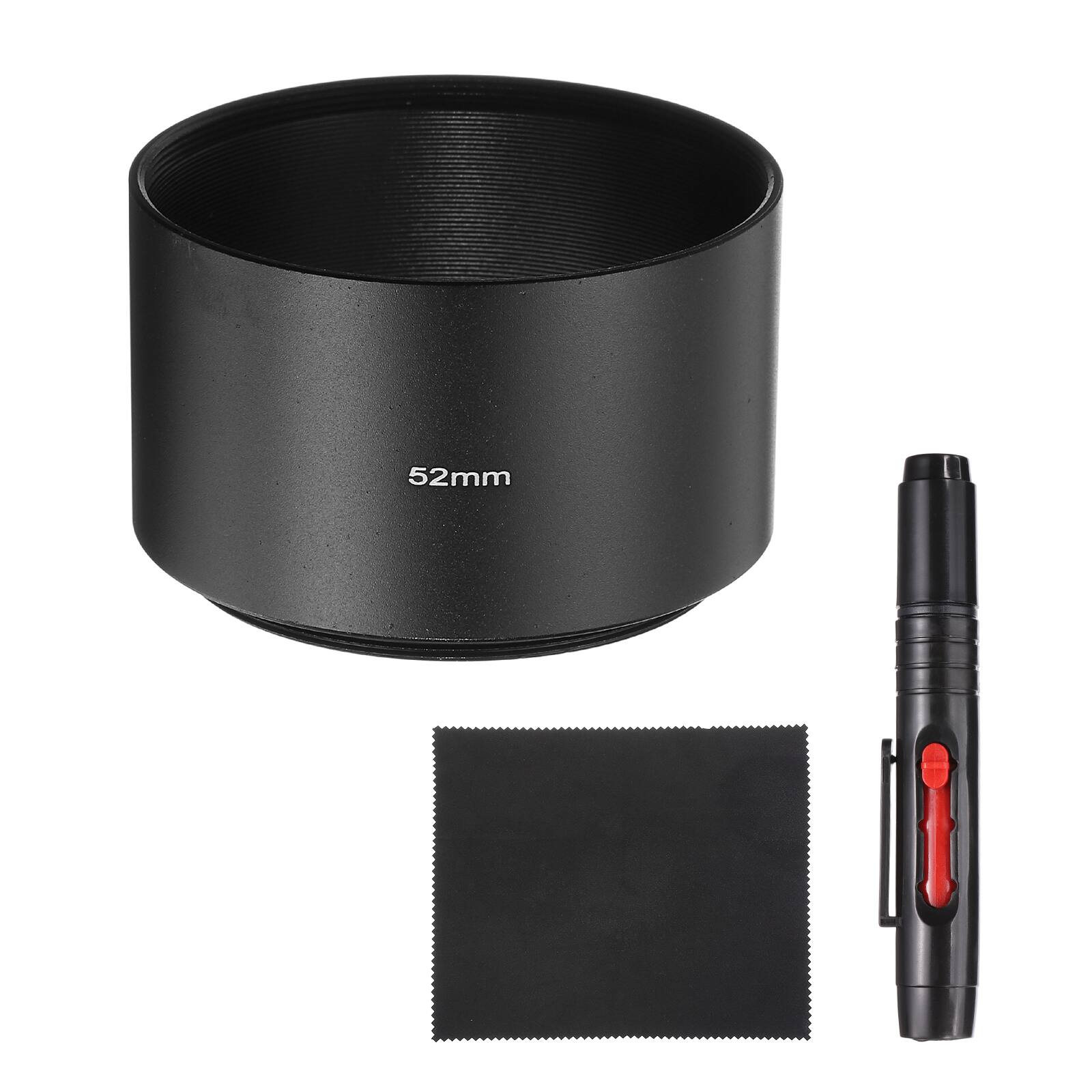 Front. Unique Bargains - Lens Hood Shade, 52mm Long-focus Metal Camera Cap Shade with Cleaning Cloth & Pen - Black.