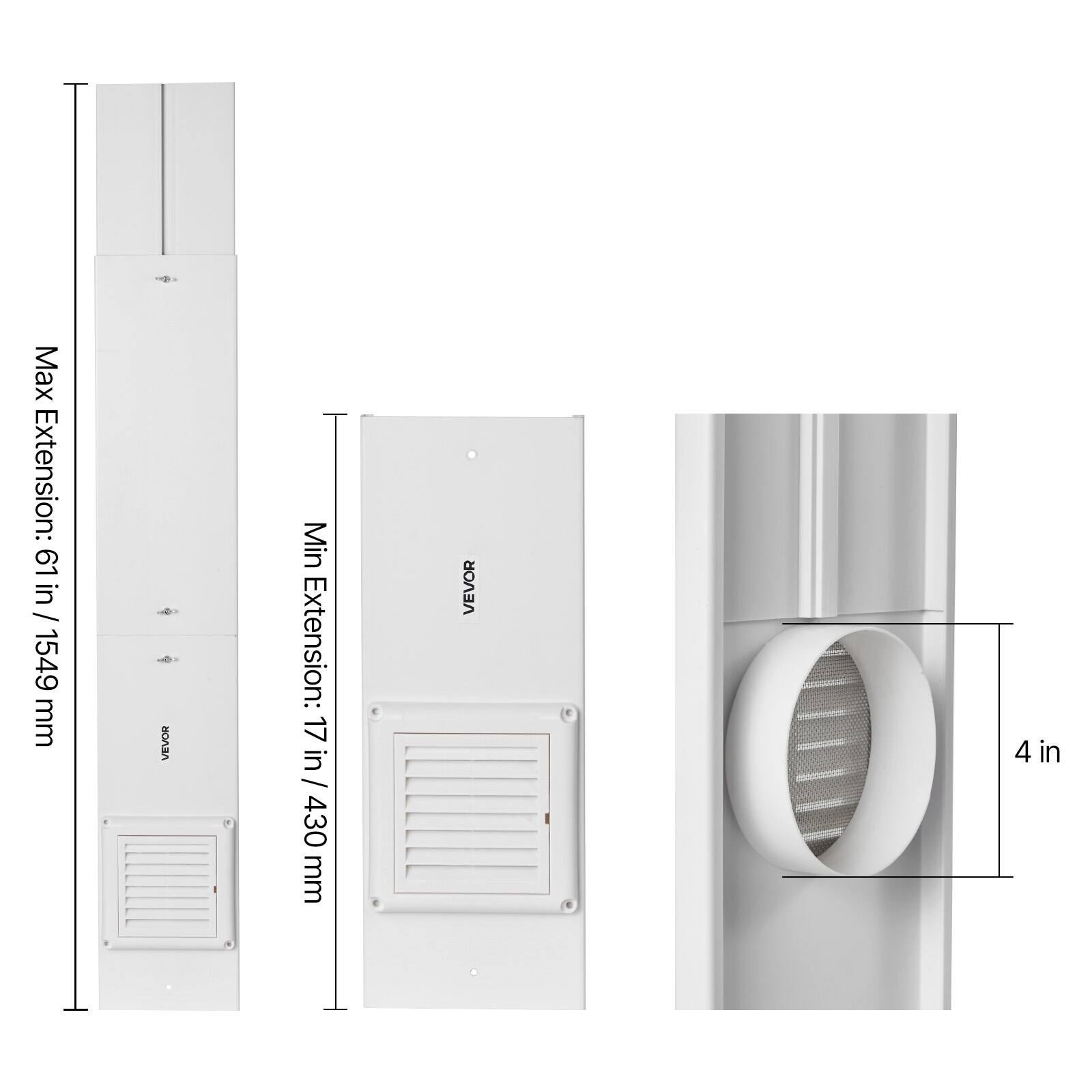 Max Extension: 61 in / 1549 mm  
Min Extension: 17 in / 430 mm  
4 in