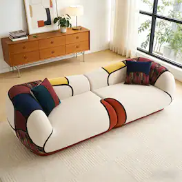 Dyonery - 104" Oversized Modern Curved Sofa, 4-Seat Chenille Couch,Boneless Sectional Floor Lounge Couches with 2 Pillows - Beige