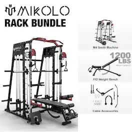 Mikolo - Smith Machine,2200 lbs Power Rack Cage with 800 lbs Weight Bench and Cable Crossover System, Weight Bar - Red