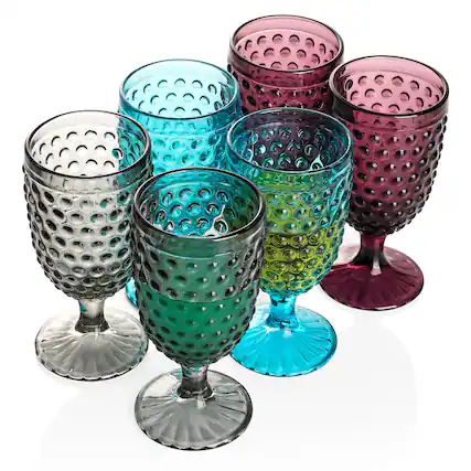 Front. BreeBe - Hobnail Colorful Vintage Iced Beverage Goblet Glasses 13 oz. set of 6 - Multi.