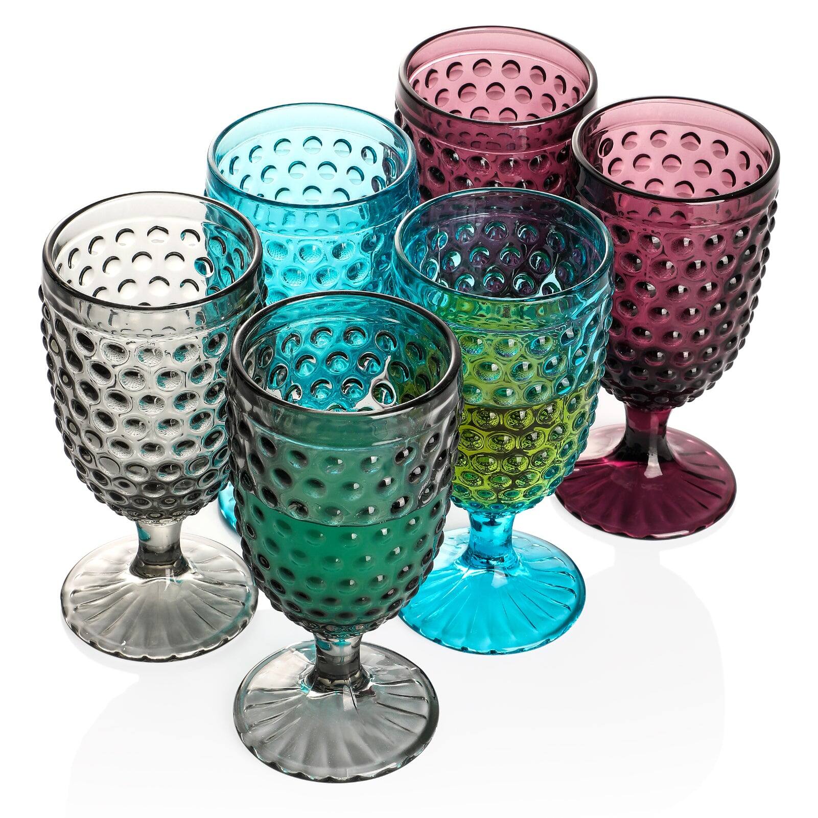Front. BreeBe - Hobnail Colorful Vintage Iced Beverage Goblet Glasses 13 oz. set of 6 - Multi.