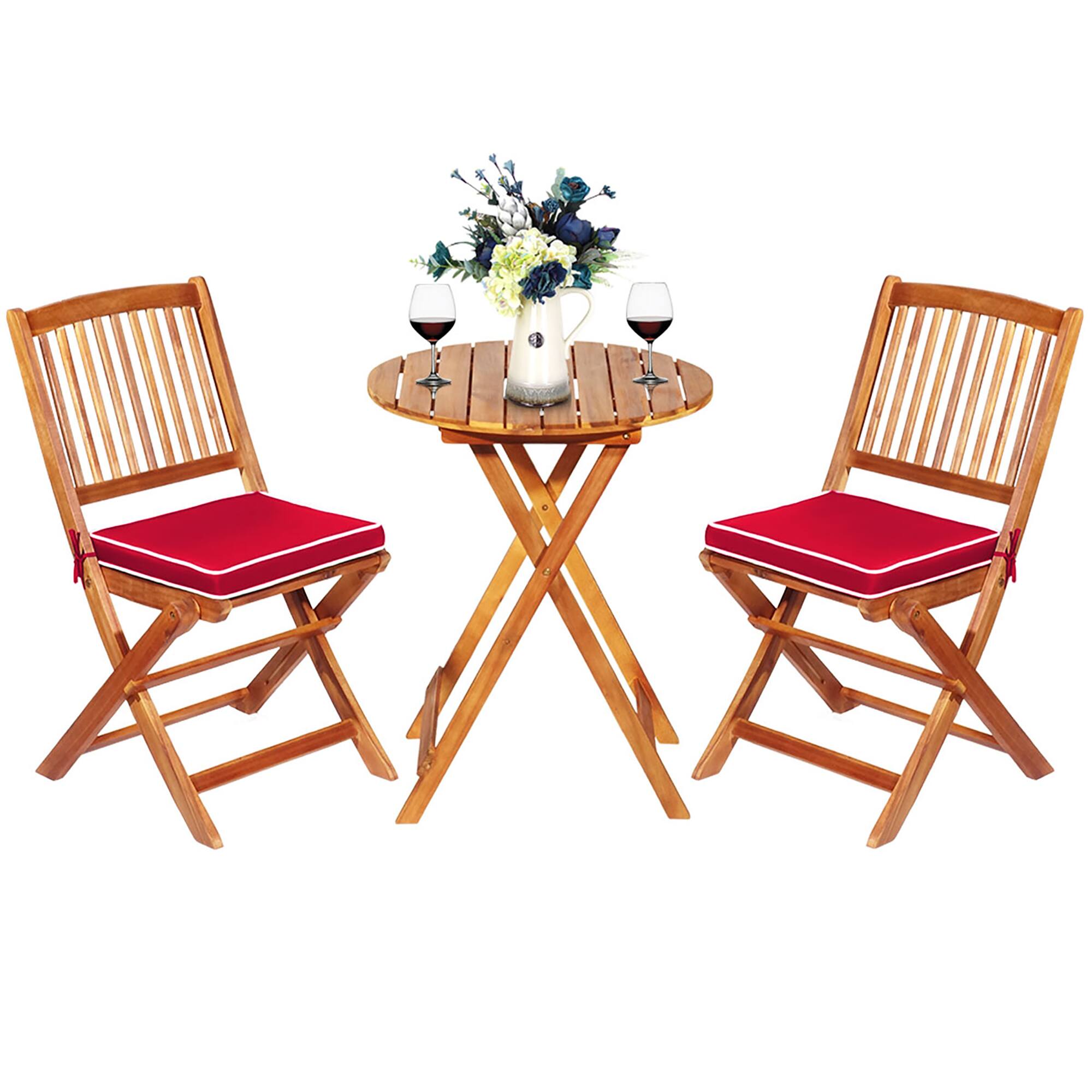 Costway - 3PCS Patio Folding Wooden Bistro Set Cushioned Chair Conversation Garden - Red price history on PriceWatchPro