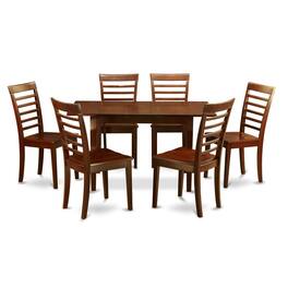 East West Furniture - 7 Pc Dining room set - Rectangular Table with Leaf and 6 Dining Chairs - Mahogany