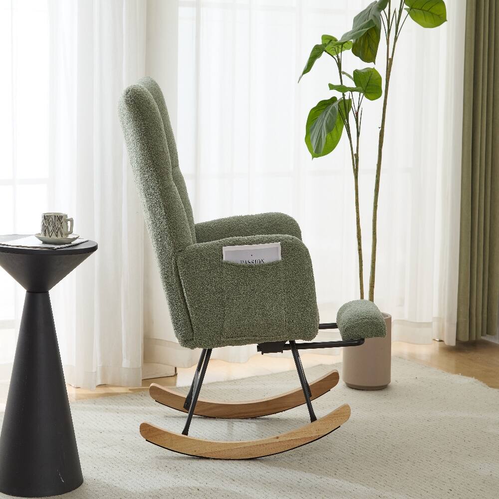 Alt View 7. Loheer - Loheer Green Teddy Fabric Wingback Glider Rocker with Ottoman, Nursery Nursing Rocking Chair - Green.