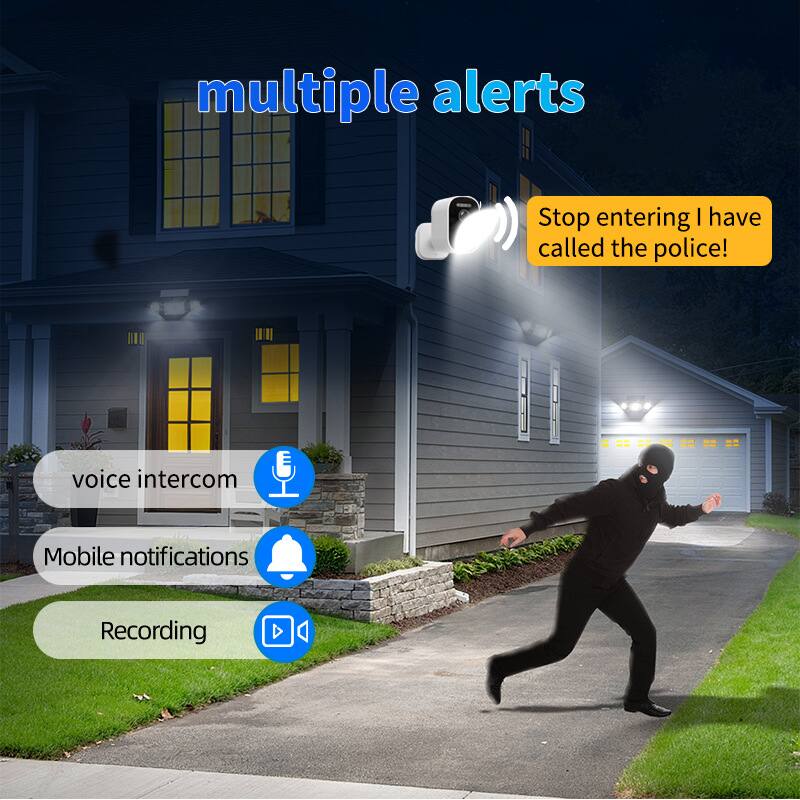 multiple alerts  
Stop entering I have called the police!  
voice intercom  
Mobile notifications  
Recording