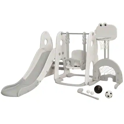 Front. Costway - Costway 6 in 1 Toddler Slide and Swing Set Climber Playset w/ Ball Games - White.