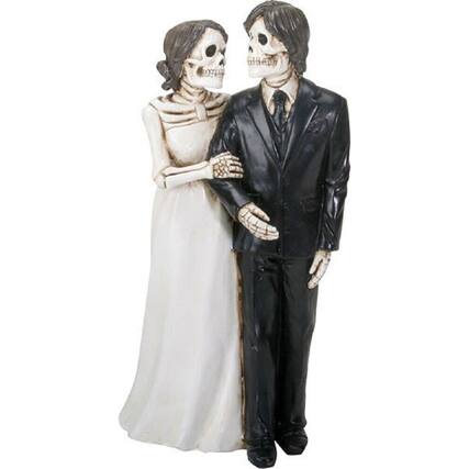 Front. Pacific Trading - Love Never Dies Skeleton Wedding Bride and Groom Holding Hands Figurine 6.25 inch - Multicolor.
