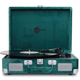 Arkrocket - Curiosity III Suitcase Bluetooth Record Player Turntable built-in Speakers - Green Velvet