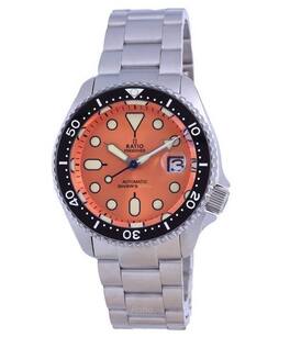 RATIO - FreeDiver Orange Dial Sapphire Crystal Stainless Steel Automatic RTB214 200M Men's Watch - silver and orange