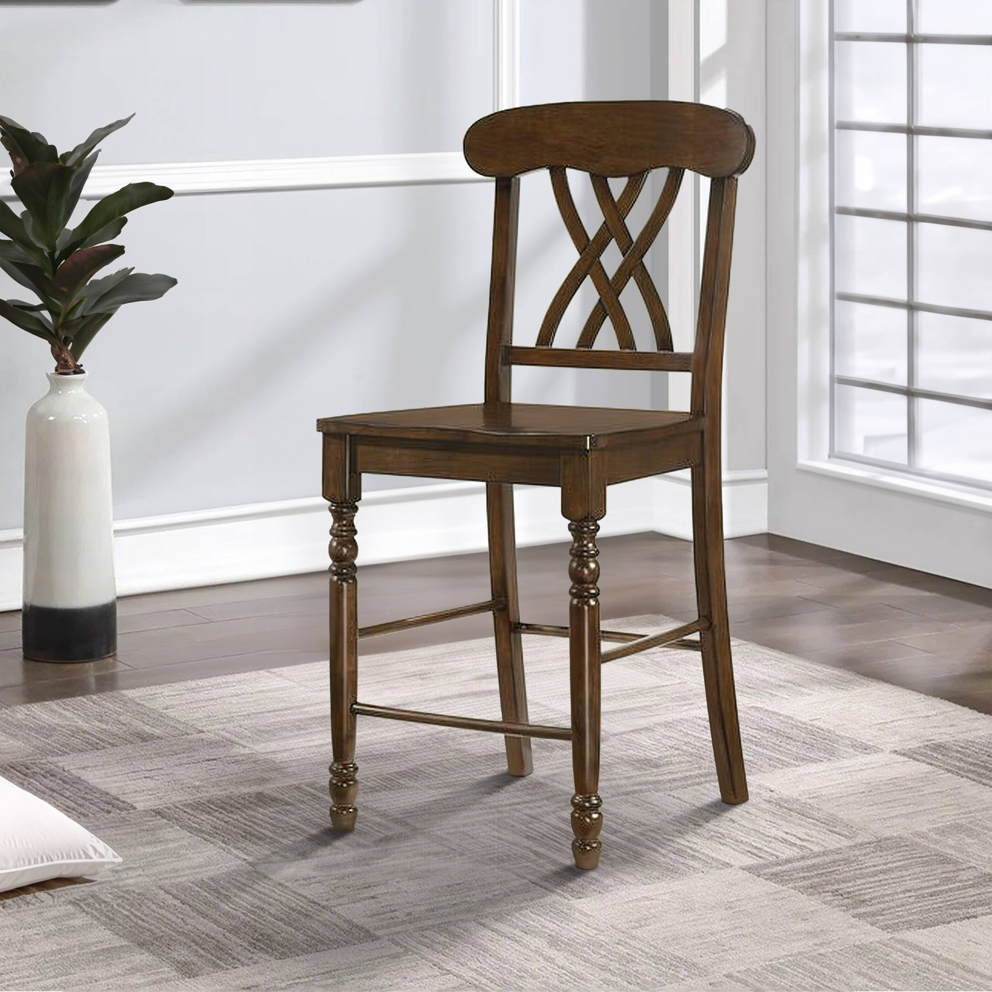 Alt View 5. Manhattan Lane - Counter Height Chair with Overlapping X Back, Set of 2 - Brown.