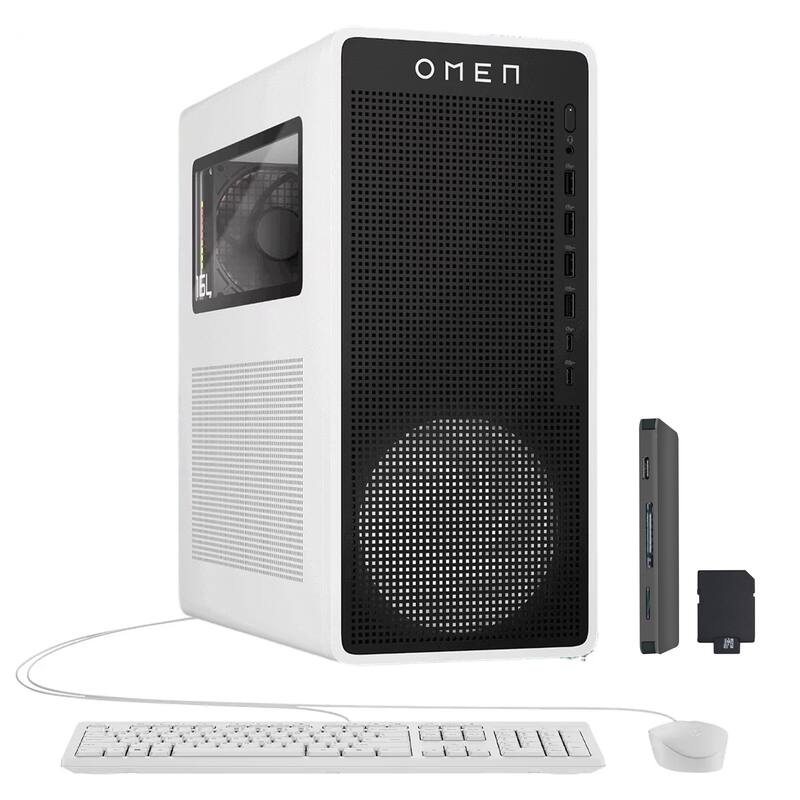Front. HP OMEN - HP OMEN 16L Gaming Desktop,AMD Ryzen 7 8700F,NVIDIA GeForce RTX 5060,64GB DDR5,2TB SSD+1TB Dock Station,Win 11 Pro,White - White.