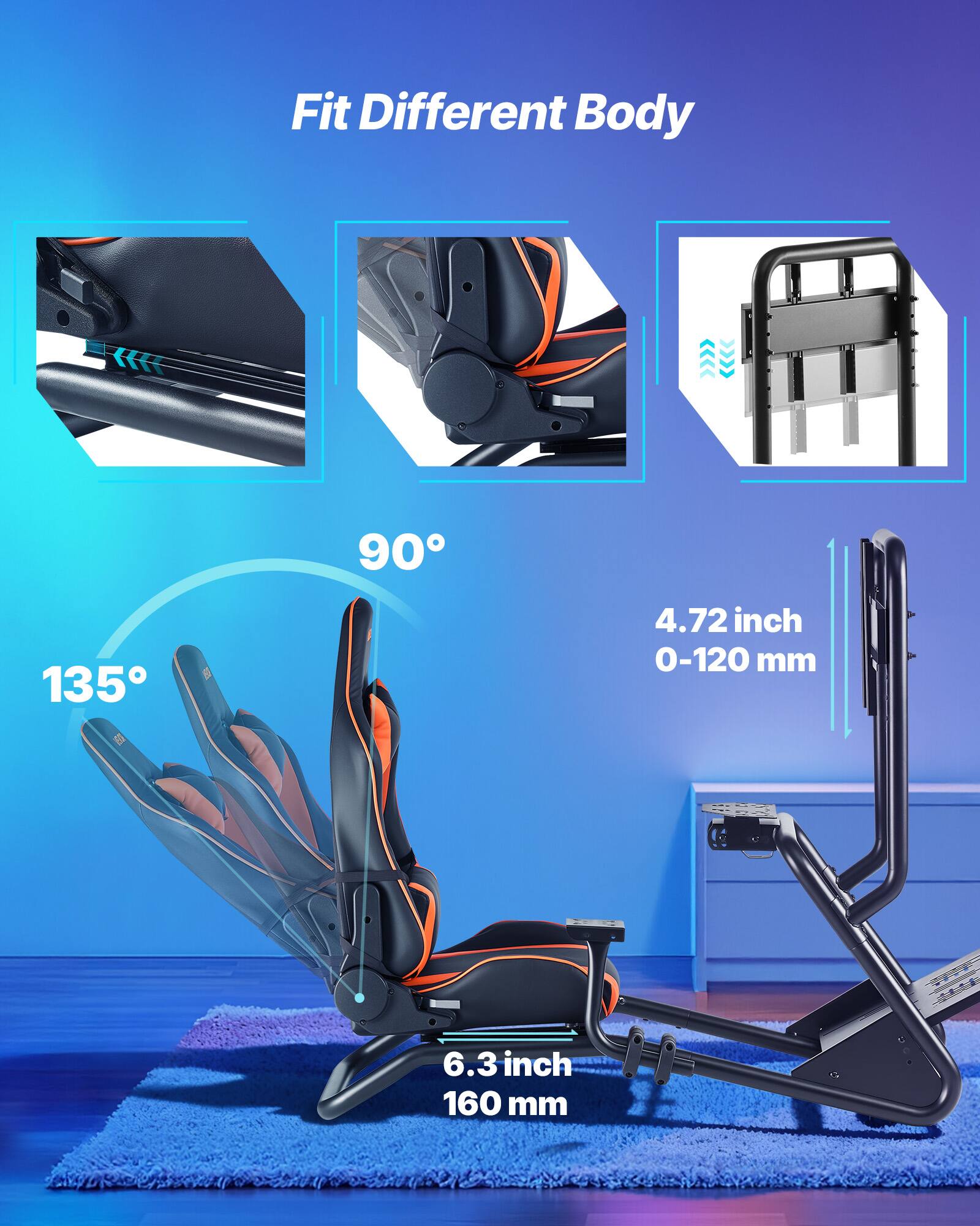 Fit Different Body

90°

135°

4.72 inch 0-120 mm

6.3 inch 160 mm