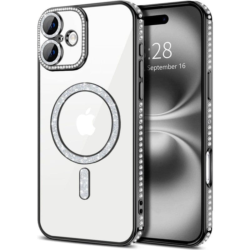 Front. Entronix - Entronix Magnetic Case for iPhone 17 - Clear Back with Luxury Rhinestones - Black.