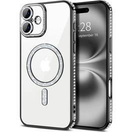 Entronix - Magnetic Case for iPhone 17 - Clear Back with Luxury Rhinestones - Black