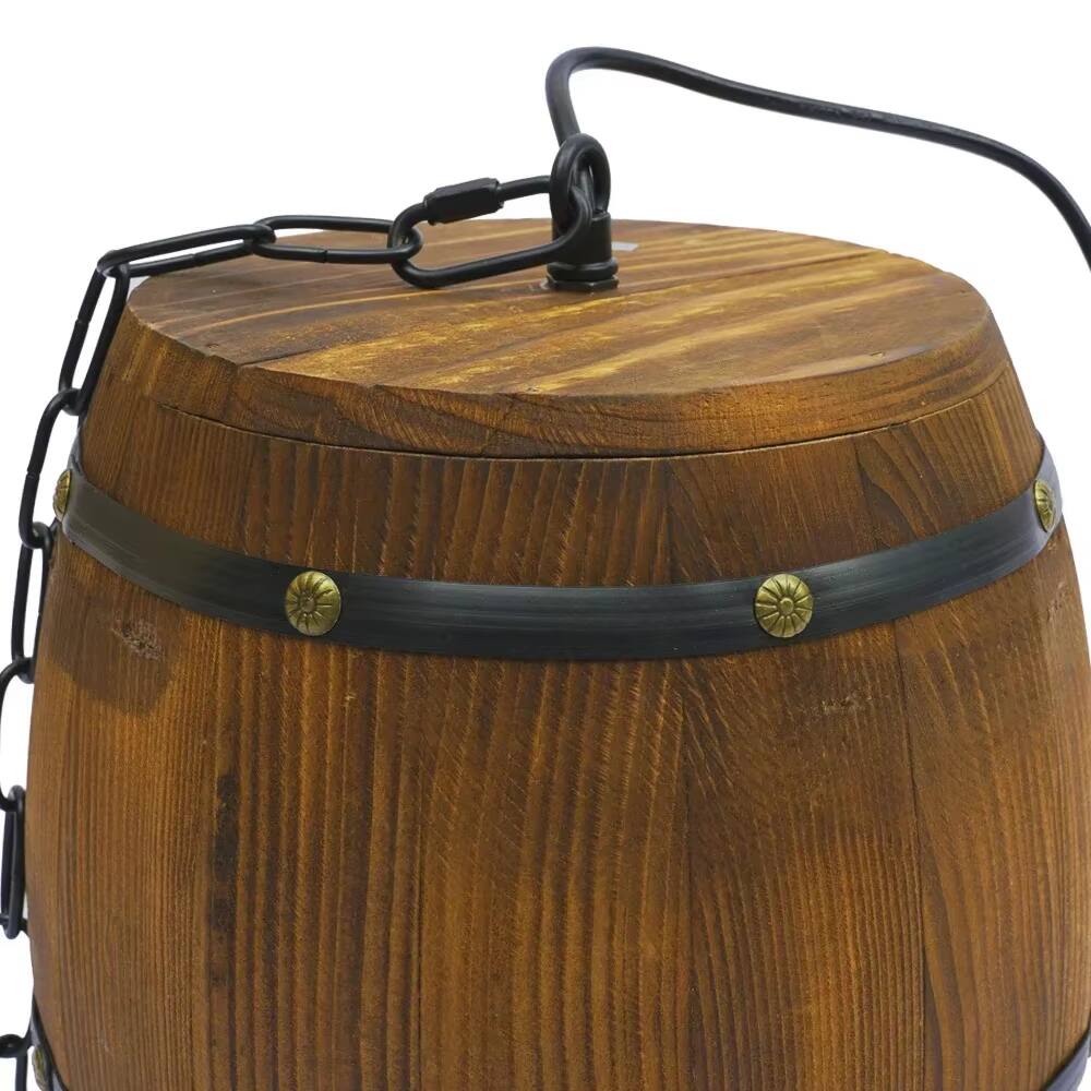 Left. Luckbyte - Wood Wine Barrel Hanging Pendant Light, Rustic Ceiling Lamp for Kitchen Island, Dining Room, Bedroom, Cafe and Bar - Brown.