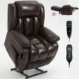LUCKY ONE - Leather Dual Motor Power Lift Recliner Chair with Massage and Heat, Infinite Position, Power-Remote - Antique Brown