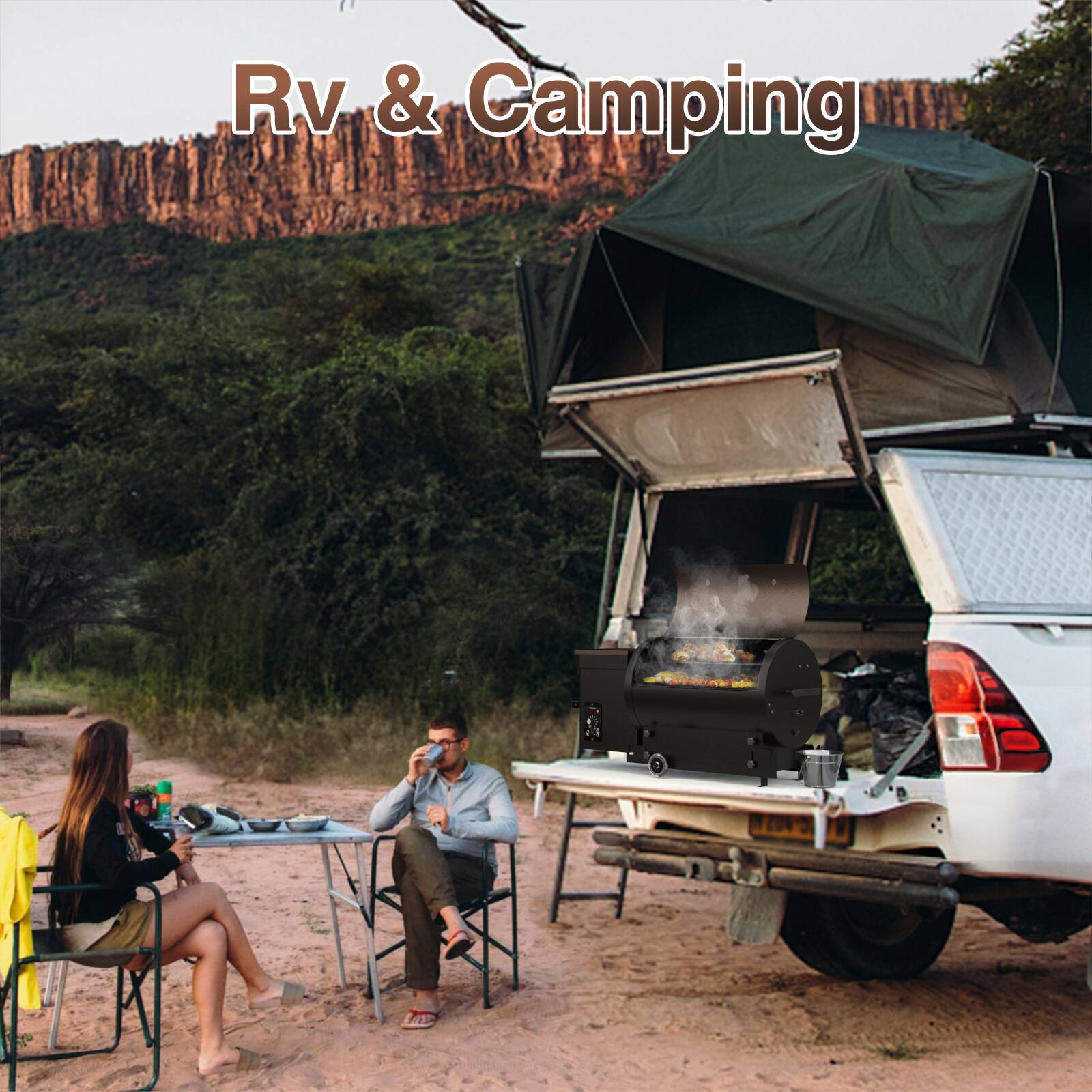 Alt View 6. KingChii - KingChii 456 sq in Wood Pellet Smoker and Grill BBQ with Auto Temperature Control in Bronze - Bronze.