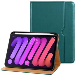 DTTO - Case for iPad Mini 7 (A17 Pro) 2024 / Mini 6 2021 8.3" - Leather Folio Stand with Pencil Holder & Multi-Angle Viewing - Green