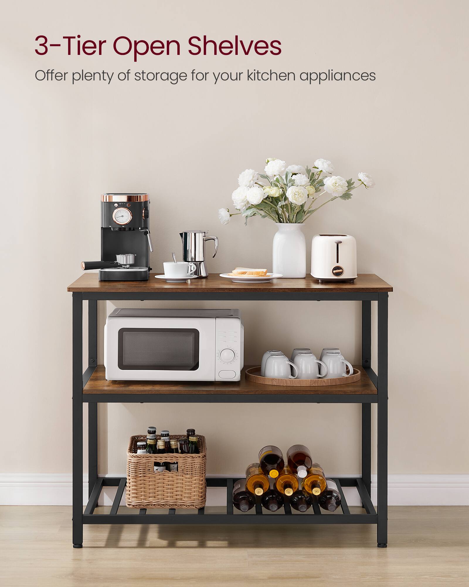 3-Tier Open Shelves

Offer plenty of storage for your kitchen appliances