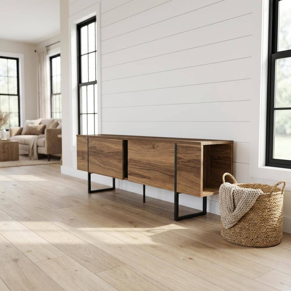 Alt View 1. FurniFact - Walnut Modern TV Stand and Media Console with Engineered Wood Finish - Brown.