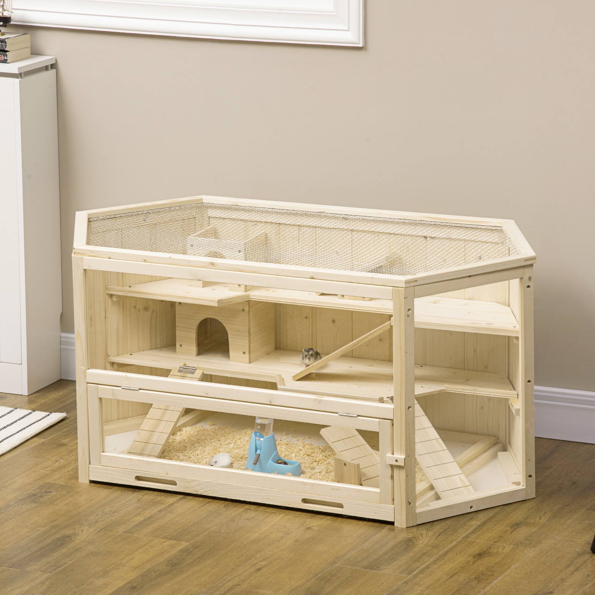 Alt View 1. Pawhut - Large Hamster Cage Small Animal Exercise Play House 3 Tier with Tray, Seesaws, Water Bottle.