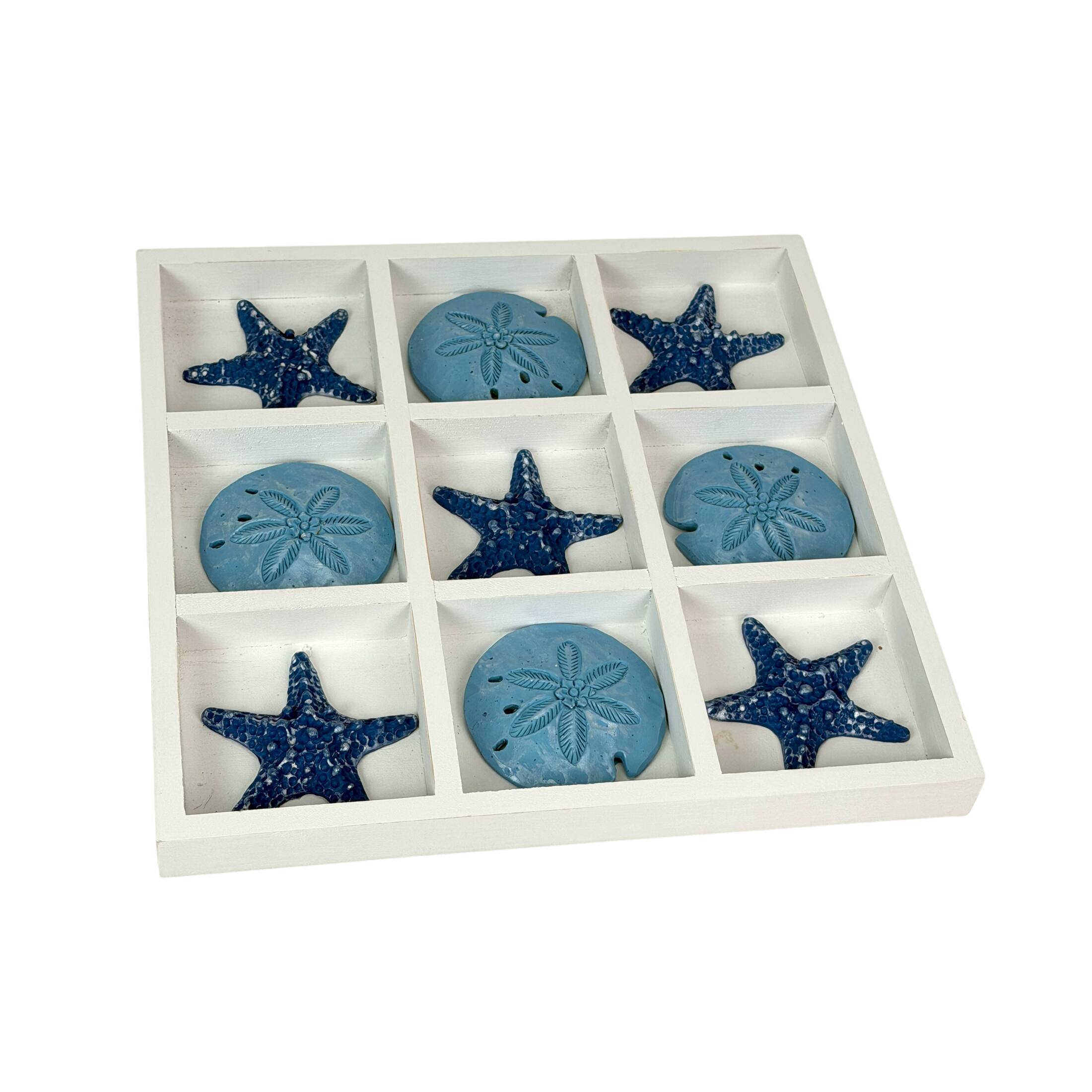 Front. Zeckos - Coastal Tabletop Decor Whitewashed Wood Blue Starfish Sand Dollar 11.75 Inch - White.