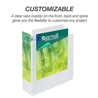 CUSTOMIZABLE

A clear view overlay on the front, back, and spine gives you the flexibility to customize any project.

samsill