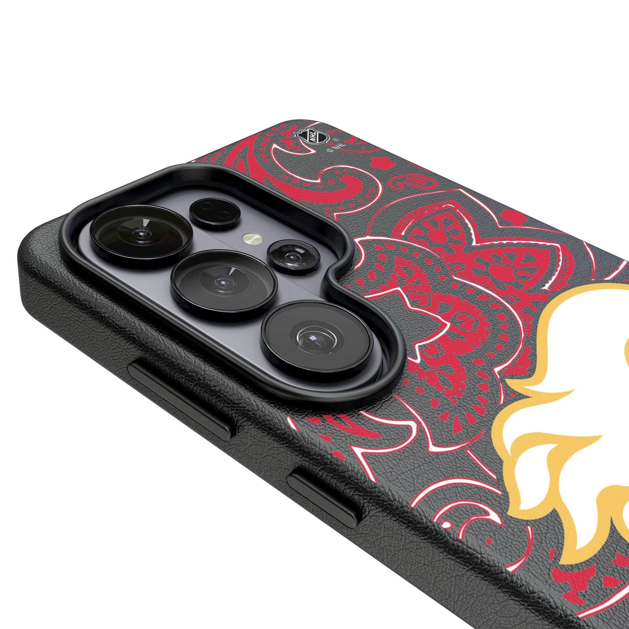 Alt View 2. Keyscaper - Calgary Flames Paisley Galaxy Magnetic Bump Case - S26 Plus - Black.