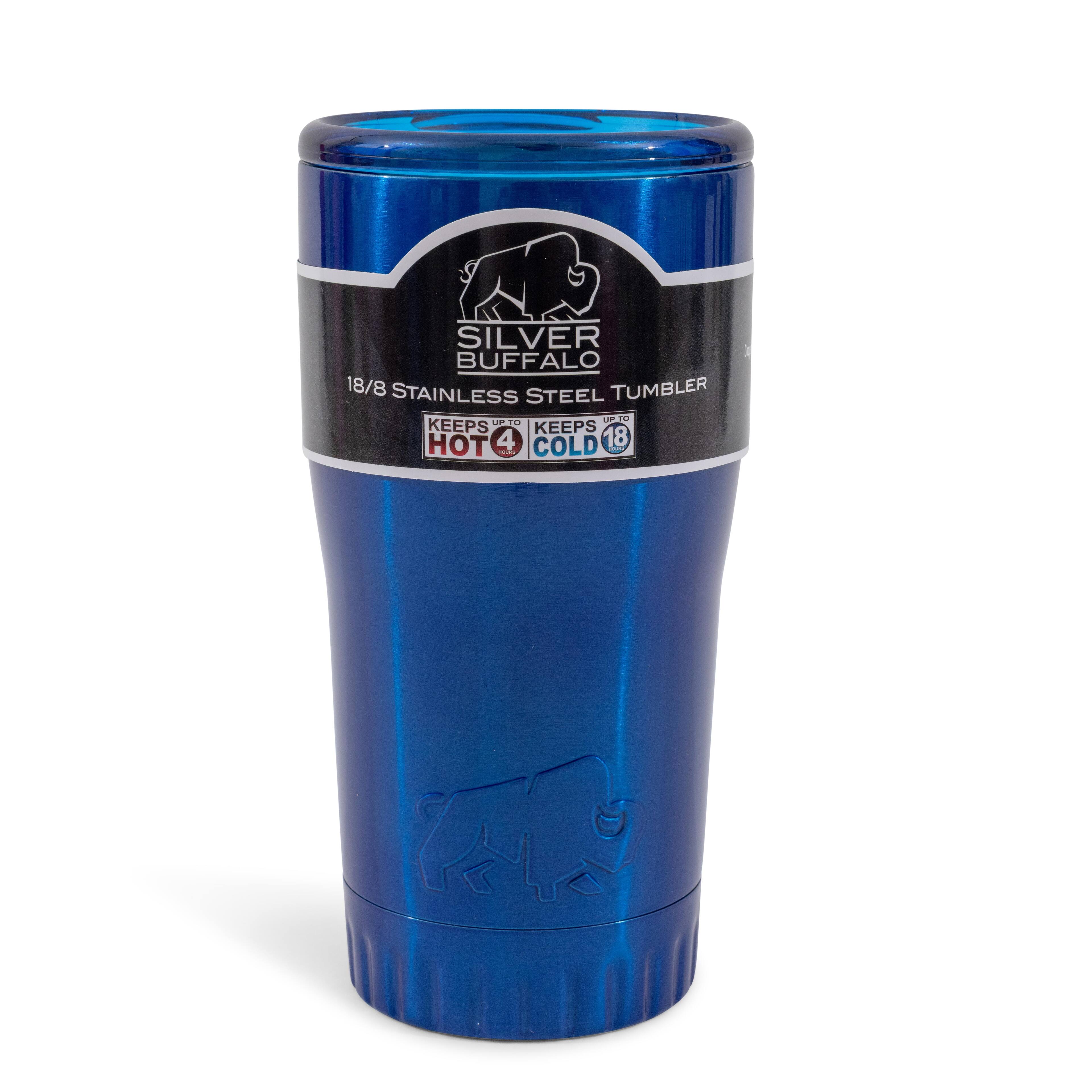 SILVER BUFFALO  
18/8 STAINLESS STEEL TUMBLER  

KEEPS UP TO 4 HOURS HOT  
KEEPS UP TO 18 HOURS COLD