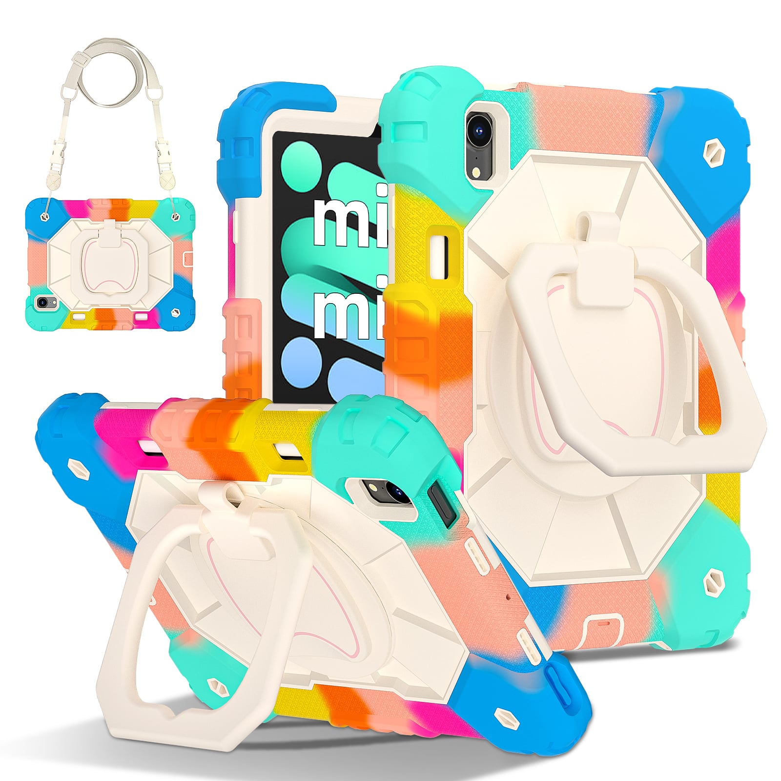 UUCOVER - Rugged Protective Case for iPad mini A17 Pro 8.3-inch/iPad mini 6 360° Rotating Stand Hand Grip Cover+Shoulder Strap - Colorful price history on PriceWatchPro