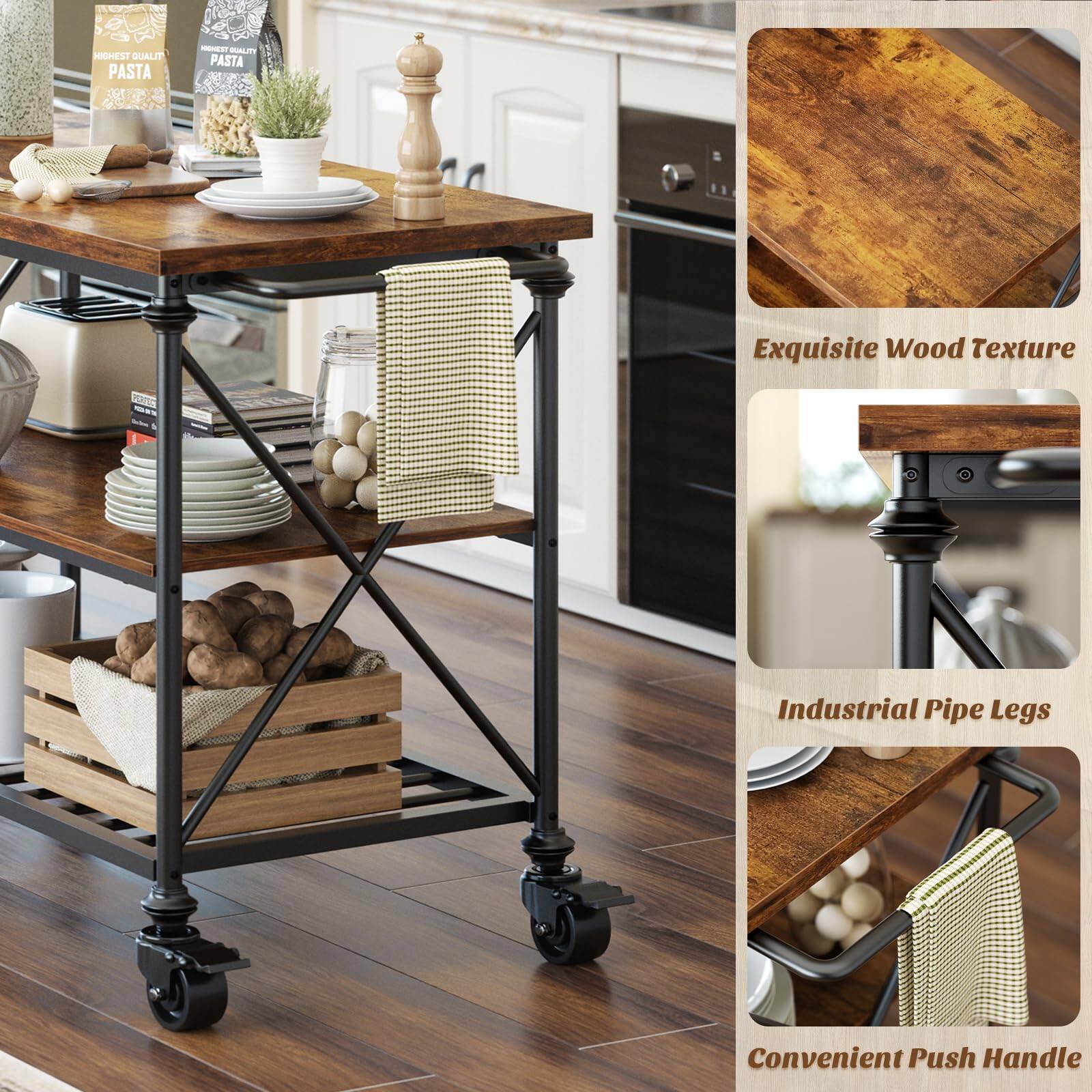 - Highest Quality Pasta
- Exquisite Wood Texture
- Industrial Pipe Legs
- Convenient Push Handle