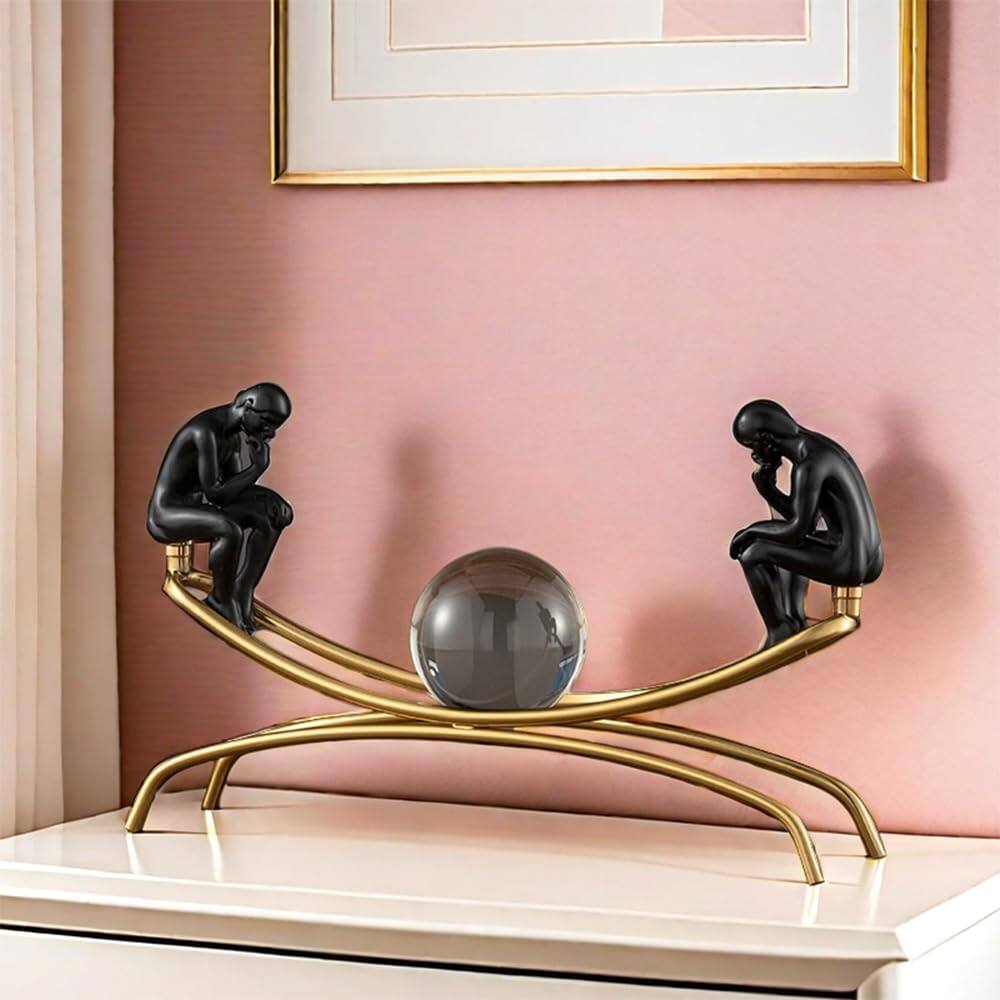 Alt View 2. Refined Abode Design - The Thinker Statue Thinking Man Statues With Crystal Ball Sculptures Collectible Figurine Home Decor Living.