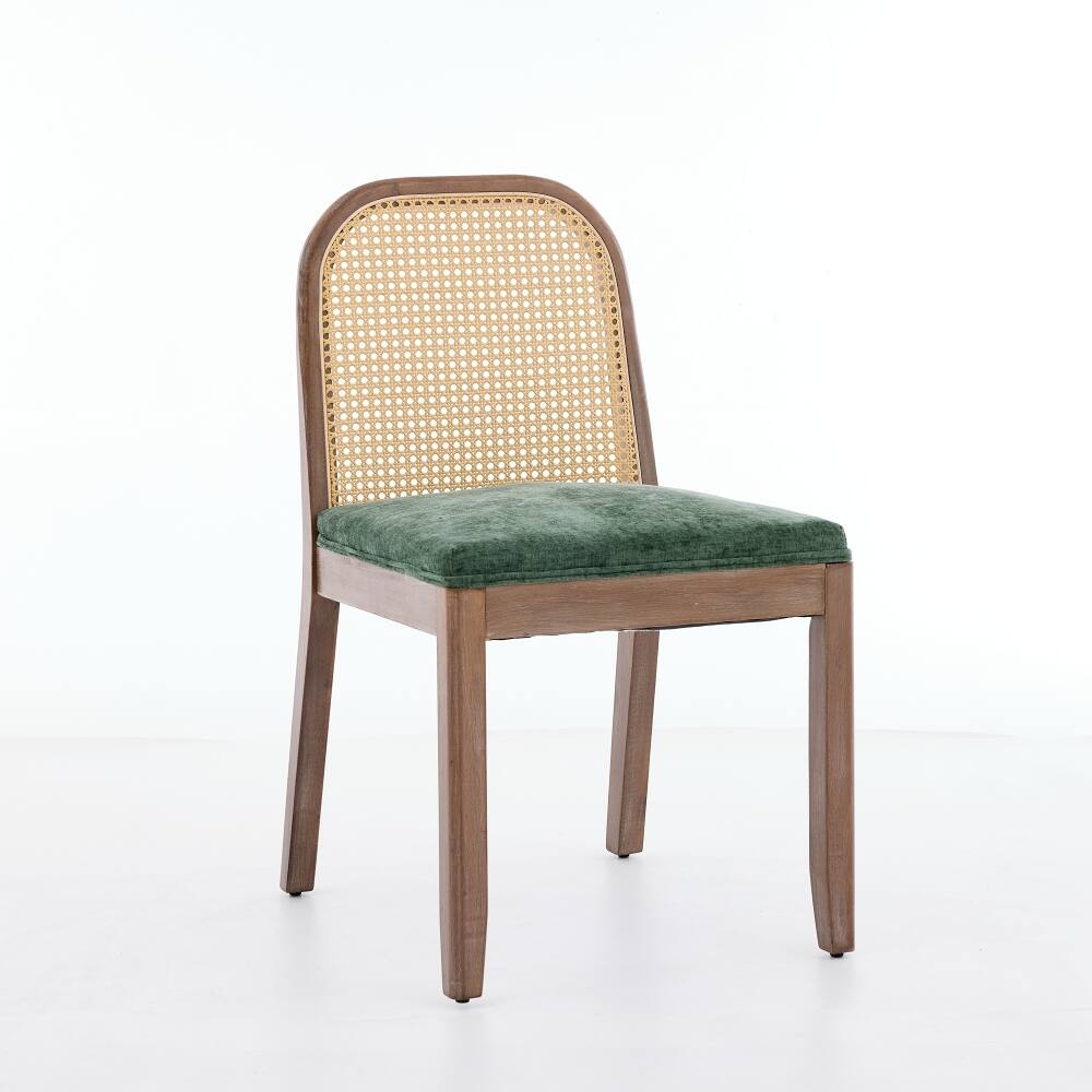 Left. Loheer - Loheer Set of 2 Cane Back Dining Chairs Mid Century Farmhouse Side Chairs Green Solid Wood Frame - Green.